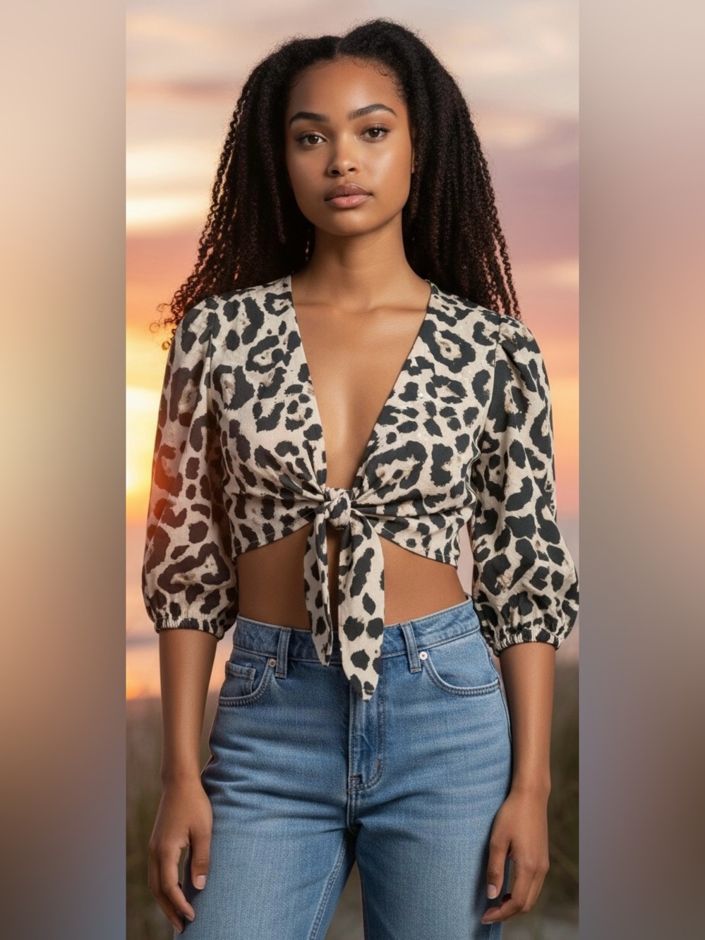 Essue Leopard Tied Front Blouse Size Small NWT